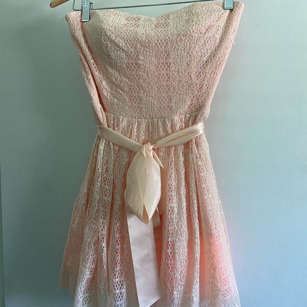Peachy pink frill mini party dress